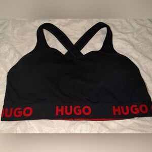 HUGO BOSS Black Sports Bra with Red Logo Band